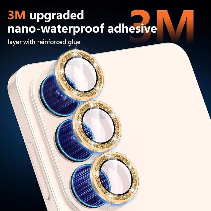 for Samsung Galaxy S26 Plus Camera Lens Protector, Individual Metal Ring Tempered Glass Lens Cover, [Strong Adsorption] Scratch Resistant Ultra-Thin HD Clear Lens Cover, 1 Set-Gold Sparkly - Image 4