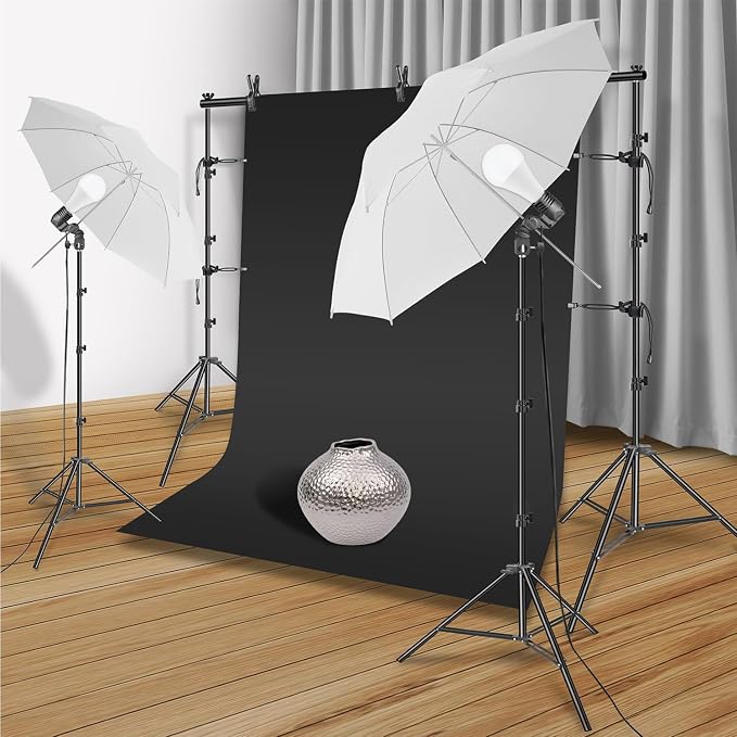 Photography Umbrella Lighting Kit with 85w Led Bulb,Muslin Backdrop (White Black), Backdrop, Clips Clamp,8.5 * 10ft Photo Background Photography Stand System for Photo Video Studio Shooting - Image 6