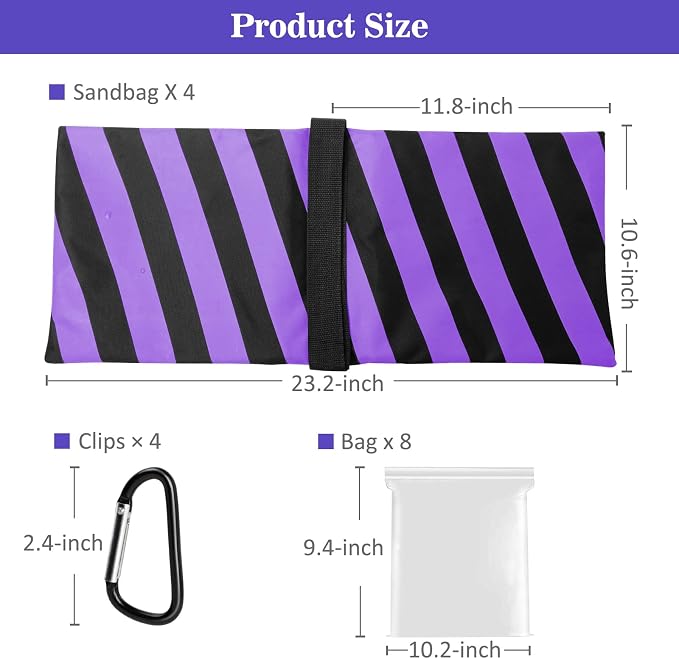 4 Packs Purple Sandbag Weight Bags for Light Photography Video Equipment | Heavy Duty Saddlebags for Backdrop Stand, Photo Tripod, Canopy, Pop up Tent, Umbrella Base, Fishing Chair, Picnic Table - Image 4