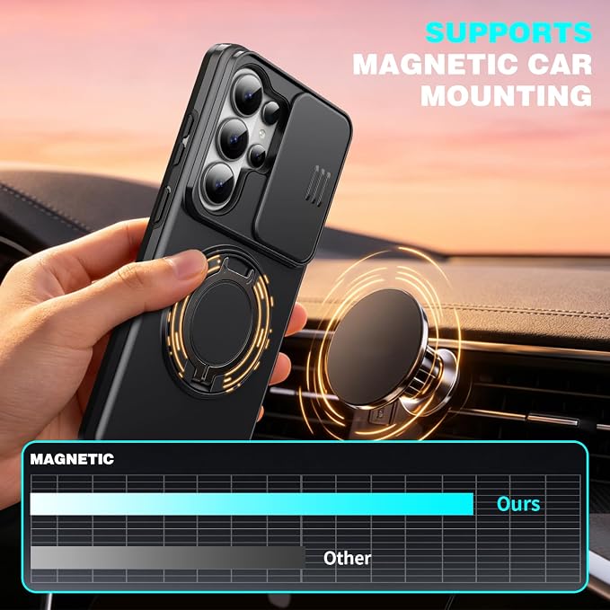 for Samsung Galaxy S26 Ultra Case, with Slide Camera Cover for S26 Ultra Case, Heavy Duty Shockproof Protective Case for Samsung S26 Ultra with Built-in Rotated Ring Kickstand, Black - Image 2