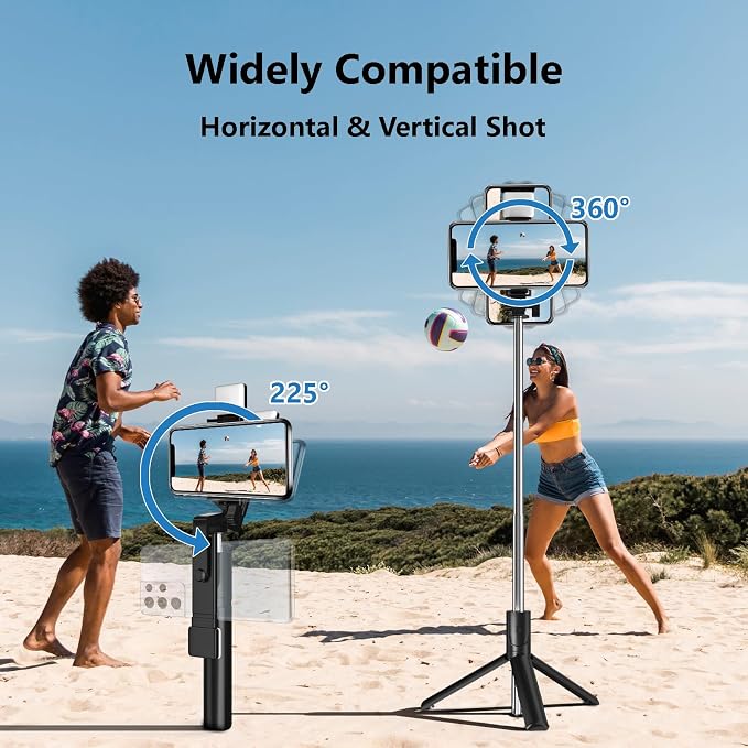 Selfie Stick, 40 in Retractable Phone Tripod with Wireless Remote Control & Light, Portable Selfie Stick Tripod for Photograph, Live Streaming, Video Recording, Compatible with All Cellphones - Image 3