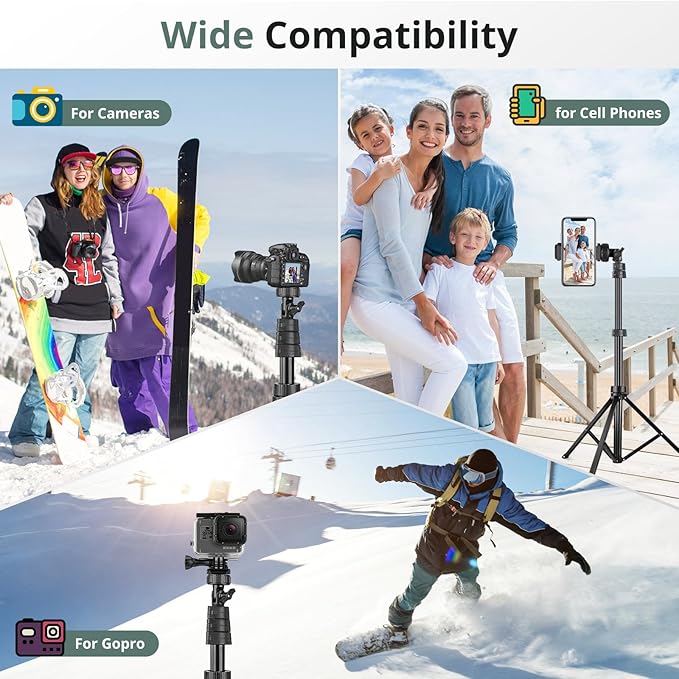 SENSYNE 72" Phone Tripod, Extendable Cell Phone Tripod Stand, Selfie Stick with Wireless Remote and Phone Holder, Compatible with iPhone Android Phone, Camera (Pack of 2) - Image 3
