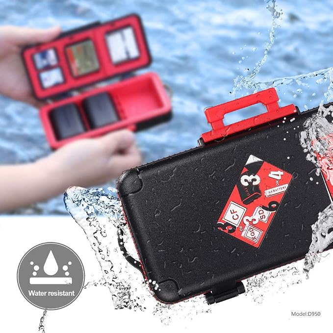 LENSGO Camera Battery Memory Card Case, Memory Card Hard Protector Case Water-Resistant Anti-Shock Storage Box for 3 Camera Batteries 3 XQD or 3 CF Cards 6 SD Cards (Red) - Image 6