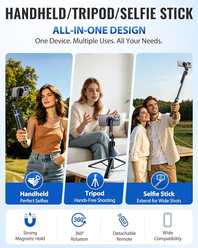 UBeesize 72” Auto Face Tracking Tripod for iPhone, MagSafe Selfie Stick with Remote, 360° Magnetic Phone Stand with Gesture Control for TikTok, Live Stream & Vlogging - Image 4