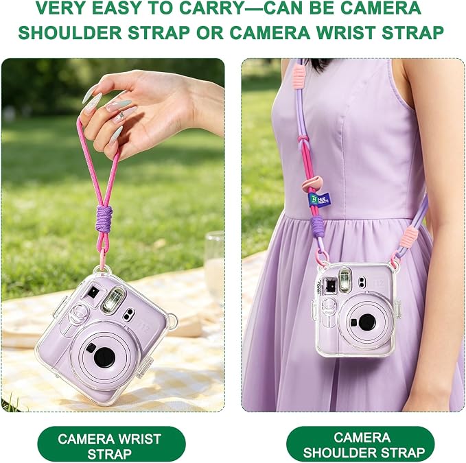 Clear Camera Case for Fujifilm Instax Mini 12, Blue Camera Strap | Protective Cover with Anti-Accidental Shutter, 4 Composition Cards, Photo Storage Holds 10 Films, Clear Hard Shell, No Camera - Image 7