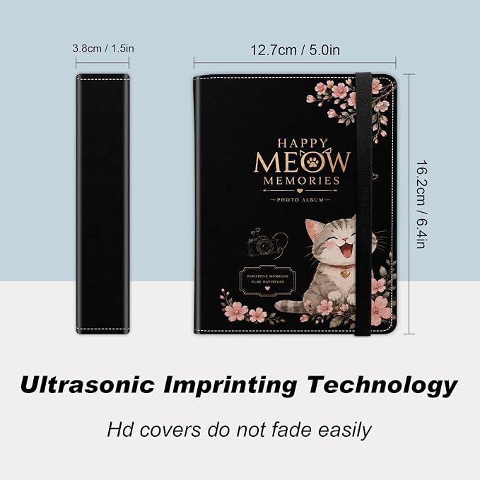 DEGDFSGR 4x6 Small Photo Album, 60 Pockets Holds 120 Photos | Slip-in pockets, black elastic band, portable for family, wedding, baby, travel photos, Tabby Cat Pink Cherry Blossom - Image 2