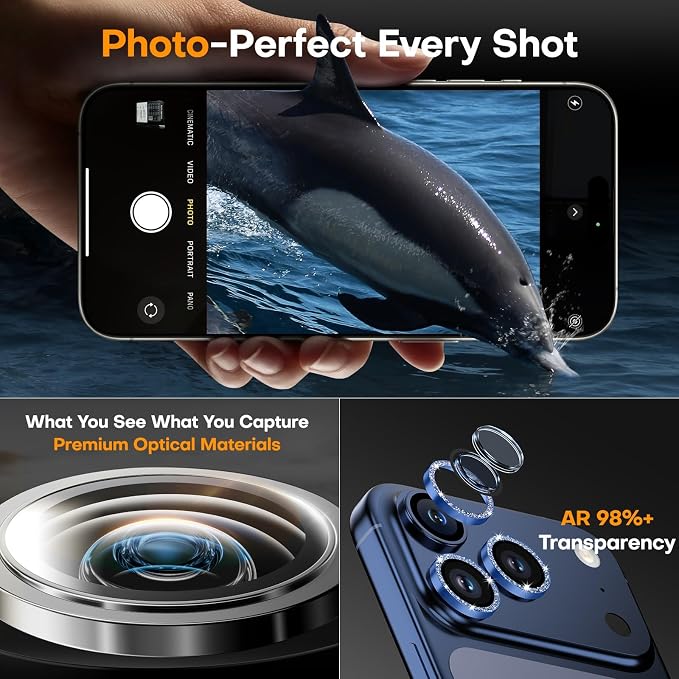 Camera Lens Protector for iPhone 15 Pro Max/15 Pro- Glitter Blue | 9H Tempered Glass, Metal Individual Camera Cover, Accessories, Anti-drop, Case Friendly, HD Clear, Anti-Scratch - Image 4