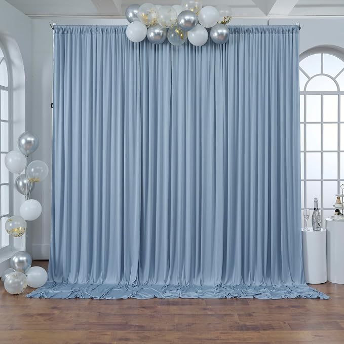 30 ft x 10 ft Wrinkle Free Dusty Blue Backdrop Curtain for Parties, 6 Panels 10ft Polyester Dusty Blue Photo Backdrop Drapes for Graduation Birthday Wedding Party Stage Curtains - Image 9