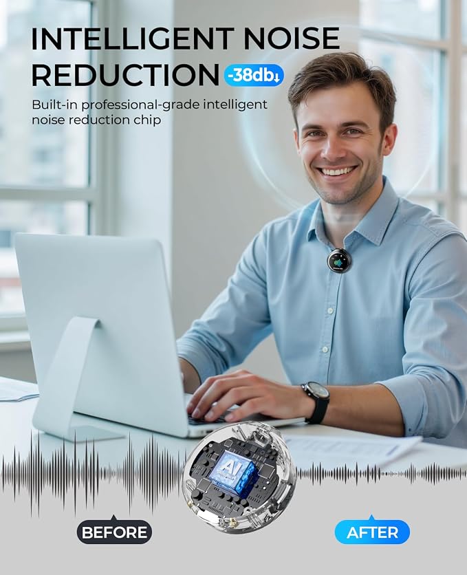 Magnetic Wireless Lav Mic for iPhone: Noise-Free Recording | Hi-Fi Recording Vlogging Recording - Wireless lavalier microphone for Android - Plug & Play for Content Creator - Image 2