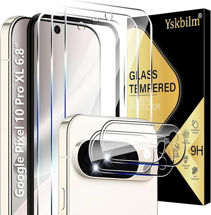 (3+2 Pack) Glass Screen Protector for Google Pixel 10 Pro XL with Camera Lens Protector,9H Tempered Glass,Fingerprint Unlock,Anti-Scratch,Bubble Free,Case Friendly - Clear by Unknown
