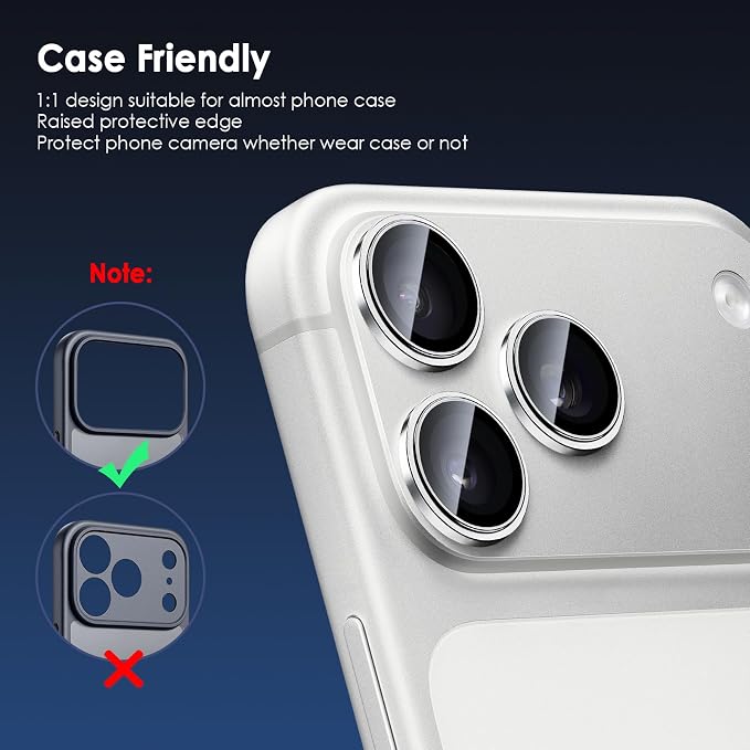 Camera Lens Protector for iPhone 17 Pro & 17 Pro Max, Silver | AR+AF, 9H Tempered Glass, Individual Metal Ring, Anti Glare, Fall Protection, Camera Screen Cover - Image 4