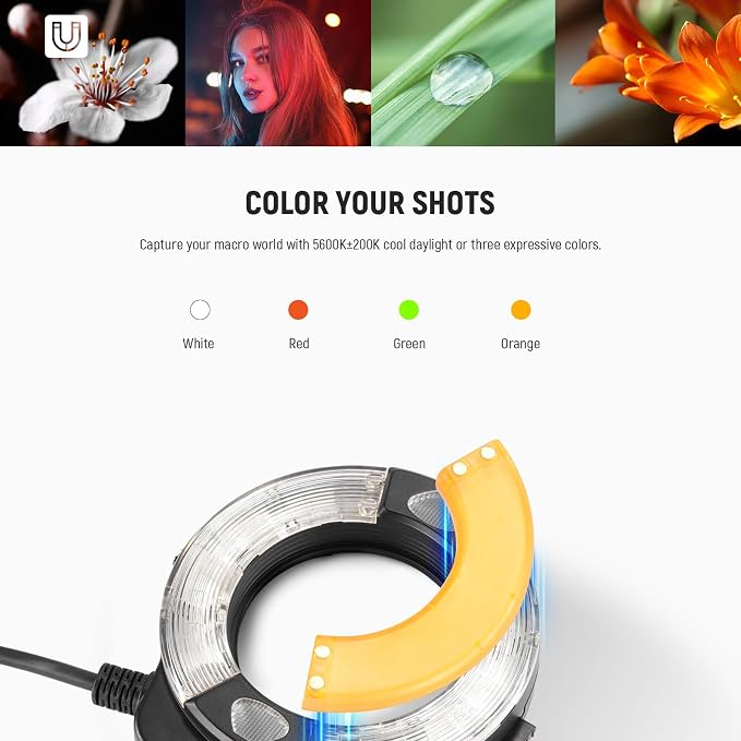 NEEWER RF1-N Marco Ring Flash Light Compatible with Nikon Camera, 76Ws GN15 5600K TTL Lighting 1-1/128 Output Front/Rear Curtain Sync Color Gels, Lens Adapter Rings for Macro Photography Studio Photo - Image 8