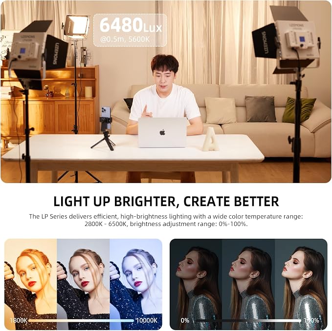 Godox LP400R RGB LED Video Light with Barndoor, 36W 1800K-10000K 6480Lux LED Panel Light with 14 FX Effects APP Control CRI/TLCI 96+ Dimmable 0-100% Studio Soft Lights for Photography - Image 3