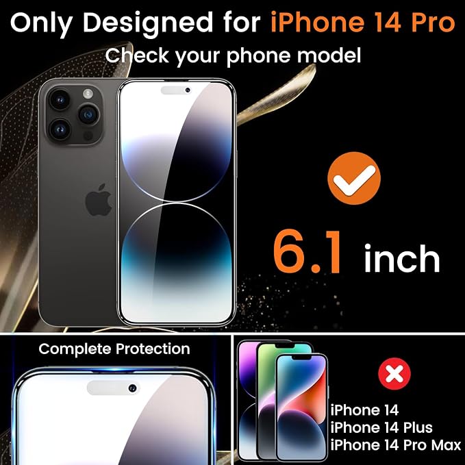 Lesakit 3+3 Pack Privacy Screen Protector for iPhone 14 Pro 6.1-Inch with 3 Pack Camera Lens Protector, Anti Spy Tempered Glass Film 9H Hardness Bubble Free Case Friendly - Image 2