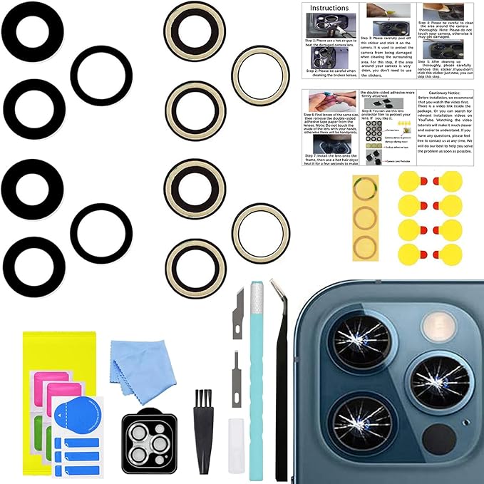 LEAFE for iPhone 12 Pro Max Camera Lens Replacement | 2 Set OEM Original Back Rear Camera Lens Glass Replacement Kit for iPhone 12 Pro Max with Pre-Installed Adhesive by LEAFE