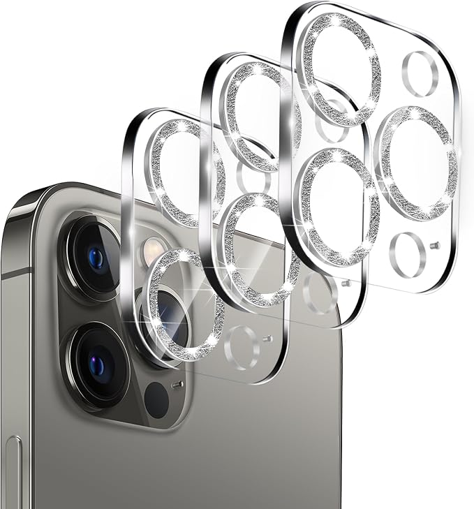 Dengduoduo 3 Pack Tempered Glass Camera Lens Protector for iPhone 12 Pro 6.1", Bling Glitter Sparkle, Ultra HD, 9H Hardness, Anti-Scratch, Case Friendly, Easy to Install [No Affect on Night Shots] by Dengduoduo