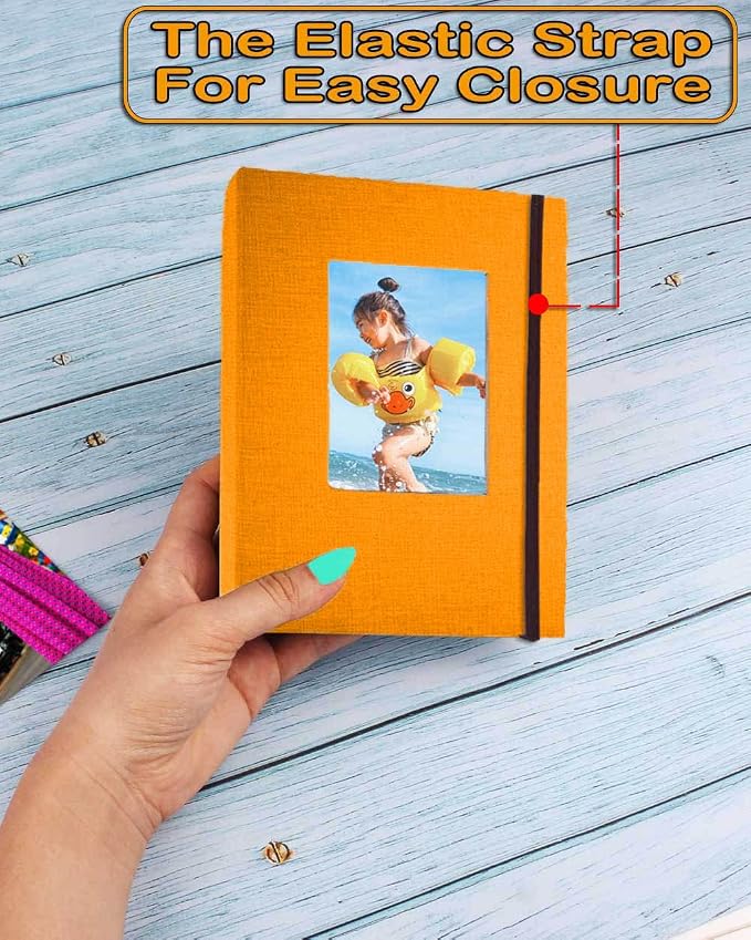 GPIRAL Small Photo Album 4x6 – Clear Pages, Linen Cover with Front Window, Pack of 2, Each Album Holds 52 Photos, Small Brag Book for 4x6 Photos, Orange - Image 2