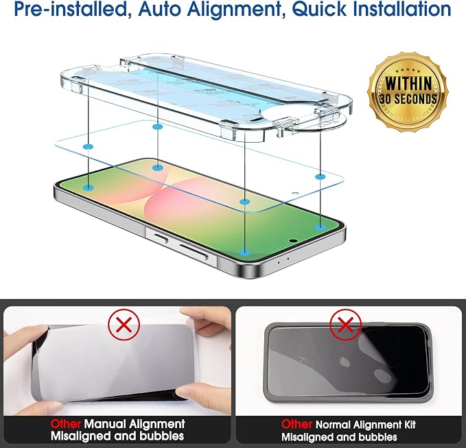 amFilm OneTouch for Samsung Galaxy A56 Screen Protector Tempered Glass | Auto-Alignment, 30s Install, Bubble Free, Scratch & Drop Protection, HD Clear, Camera Lens Protector, 2+2 Pack (A56-6.7'') - Image 3