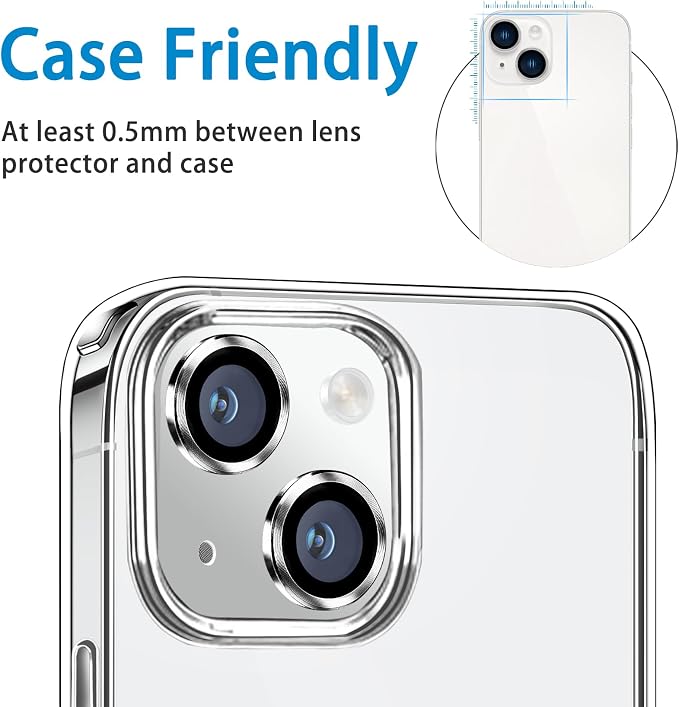 Compatible with iPhone 15 and 15 Plus Camera Lens Protector, Anti-Scratch Lens Cover 9H Tempered Glass Metal Camera Screen Protector Shockproof Camera Ring for iPhone 15 and 15 Plus - 2 Pcs - Image 5
