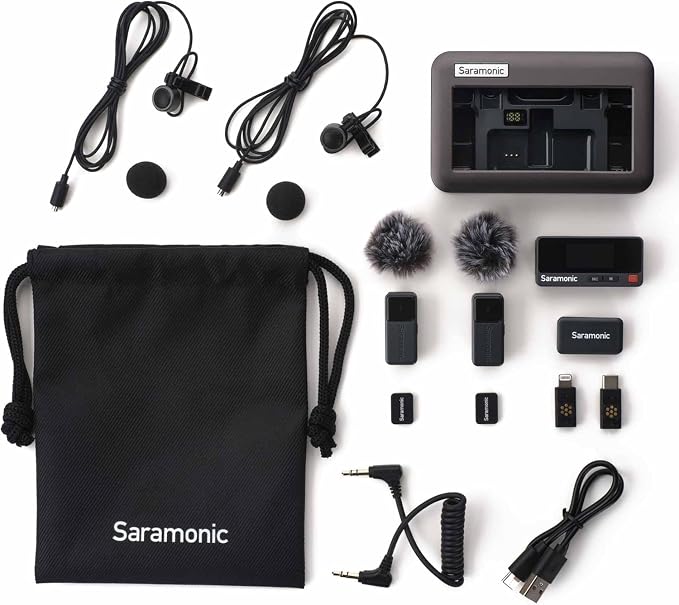 Saramonic Air Wireless Microphone for iPhone/Camera/Android, 11g Ultralight, 48kHz/24-bit,120dB Max SPL, 2 Lavalier Microphones, 300m Range, Noise Cancelling, Vlog, Streaming - Image 2