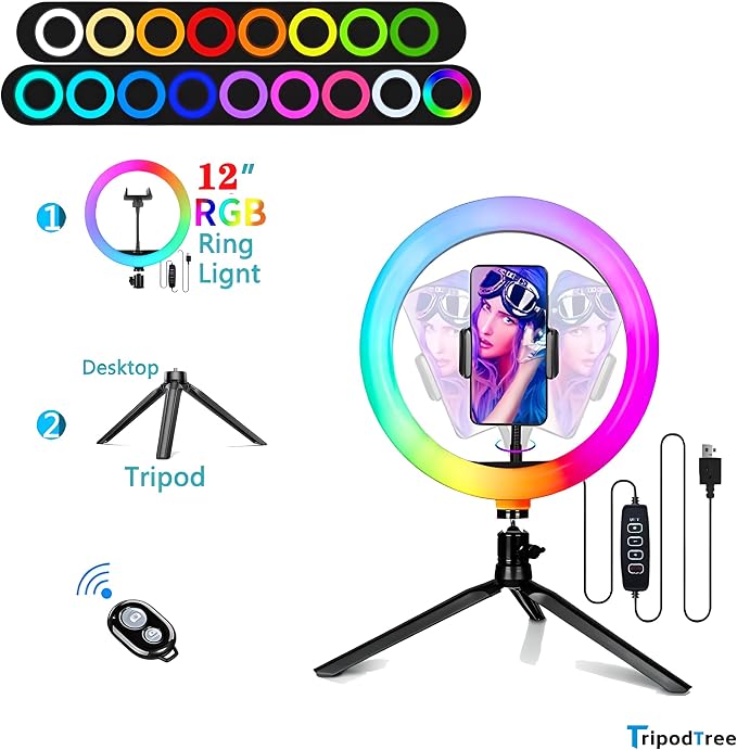 12" Selfie Ring Light with 4" Desktop Tripod Stand & 1 Phone Holder, LED Ringlight with Dimmable Modes(RGB) for Makeup/Photography/Videos/Vlog/TikTok(STDLR12-V2) - Image 2