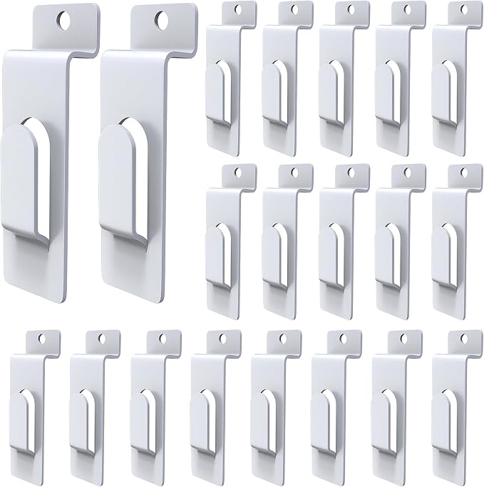 20 Pack Slatwall Utility Notch Hook Commercial Slatwall Picture Hook Metal Display Hook Hanger Slat Wall Hangers Slat Wall Accessories for Photo Frame Painting Arts Center Slat Panel (20, White) by BeapTcely