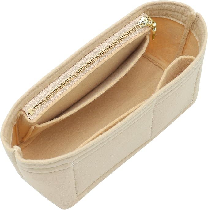Doxo Small Purse Organizer Insert for Handbags, Felt Neverfull BB Organizer Insert,Mini Tote Bag Organizer with Zipper Pocket, Fit Neverfull BB Longchamp Xtra Energy S and More, Beige-XS by Doxo