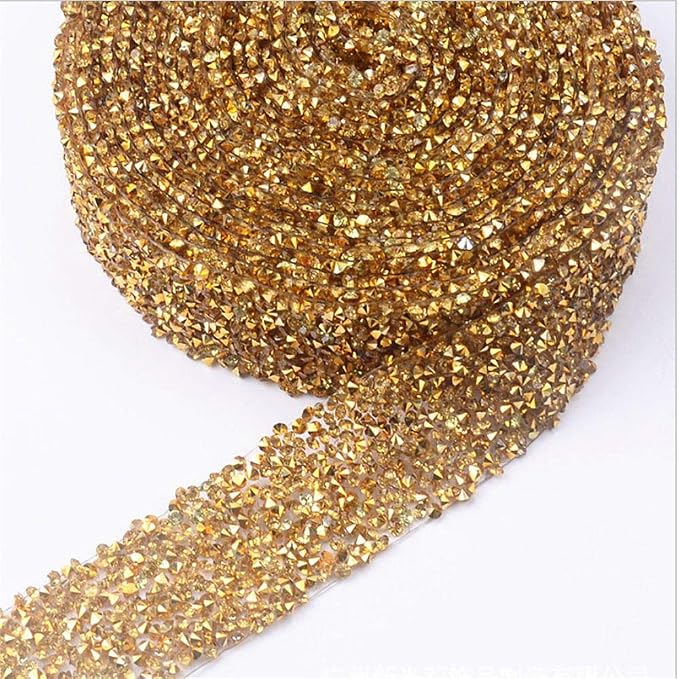 EORTA 1Yard X 3CM Rhinestone Beaded Trim Sparkling Crystal Rhinestone Hotfix Ribbon Iron on Applique Bling Chain Banding Belt for DIY Wedding Bridal Dress Embellishment Phone Wall Decor, Gold - Image 3