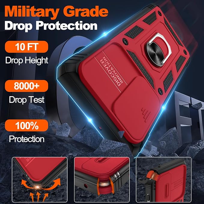 Gritup for Phone Case S21 Ultra: S21 Ultra 5G Phone Case with 2*Screen Protector | Magnetic Stand & Slide Camera Cover | Shock Proof Military-Grade Funda para S 21 Ultra Cover, Red+Black - Image 3