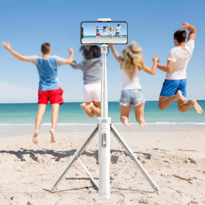 ATUMTEK 51" Selfie Stick Tripod, All in One Extendable Phone Tripod Stand with Bluetooth Remote 360° Rotation for iPhone and Android Phone Selfies, Video Recording, Vlogging, Live Streaming, White - Image 9