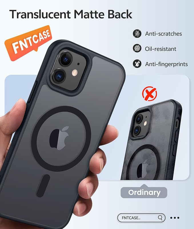 FNTCASE for iPhone 13/12 Mini Case, Fit for Magsafe, Translucent Matte Back | Magnetic Phone Cases, 14FT Military Grade Drop Protection, Slim Shockproof Protective Cover, Black - Image 6