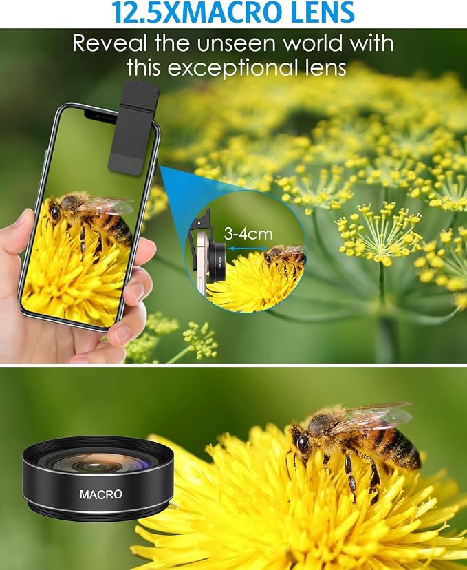 AMIR Phone Camera Lens, 0.45X Wide Angle & 12.5X Macro Lens, 2-in-1 Clip-On | 140° Super Wide Angle, HD Optical Glass, Universal Clip-On for iPhone 16/15/14/13, Samsung Galaxy S & Most Smartphones - Image 3