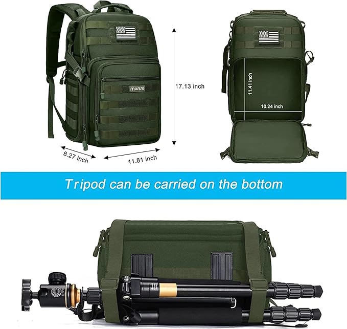 MOSISO Camera Backpack, DSLR/SLR/Mirrorless Tactical Camera Bag Case | Photography Bag with Laptop Compartment Compatible with Canon/Nikon/Sony, Army Green - Image 4
