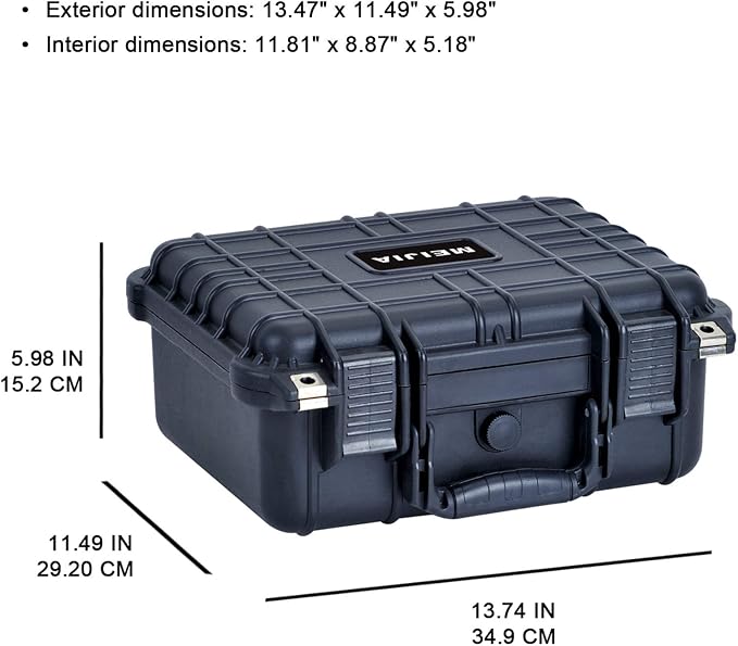 MEIJIA All Weather IP67 Waterproof Hard Camera Case,Hard Protective Case,Hard Case with Customizable Foam,Fit Use of Drones,Camera,Equipments,Pistols(Black,13.35 x11.63x5.98inches) - Image 3