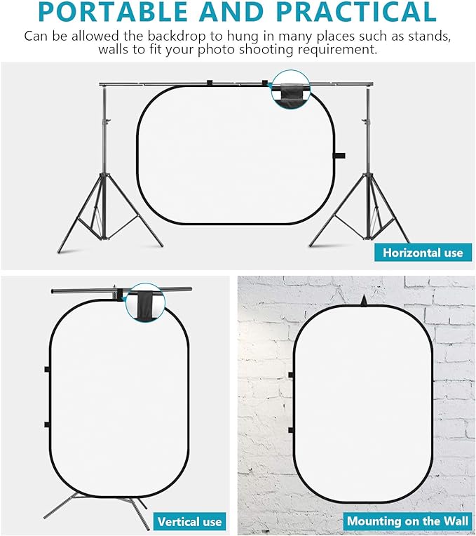 Neewer 5x7ft/1.5x2m Chromakey Foldable Backdrop with Stand 8.5ft/2.6m, 2-in-1 Reversible Black White Green Background Panel for Photography Studio, Live Streaming, Video Calls, Games | 2 in 1, Reversible, Black, White, Green Background Panel, for Photo... - Image 4