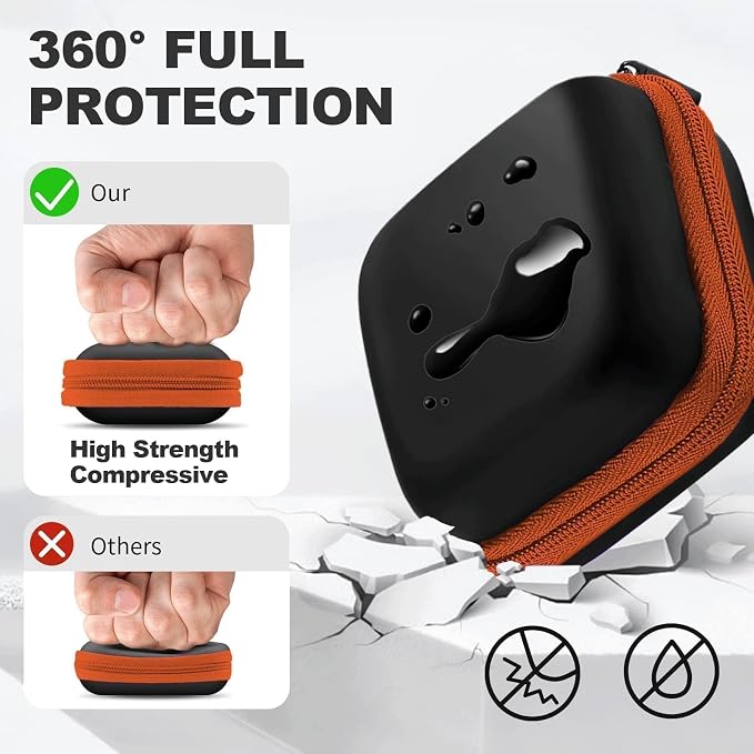 Square Earbud Case Portable EVA Carrying Case Storage Bag Cell Phone Accessories Organizer with Carabiner for Earphone, Earbud, Earpieces, SD Memory Card, Camera Chips, Tech Pouch, Orange1 - Image 2