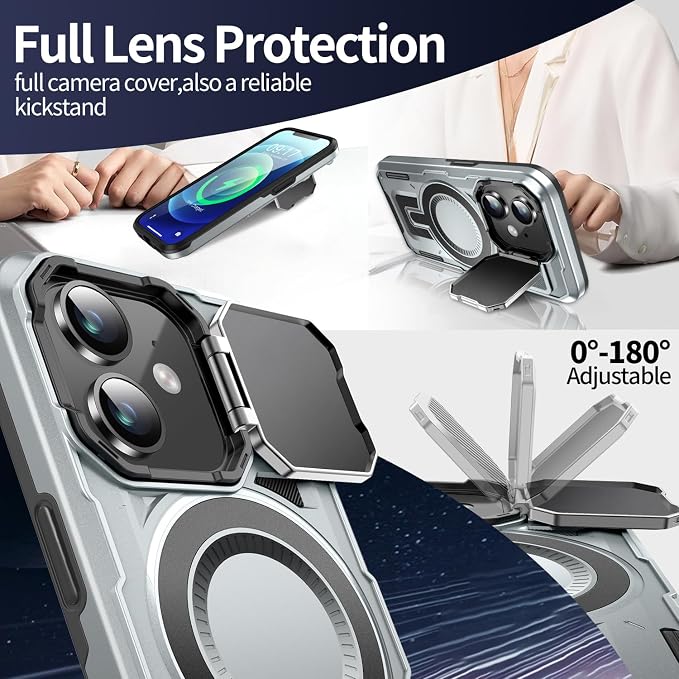 Camera Stand Case for iPhone 12/12 Pro, [Compatible with MagSafe] [Lens Cover] 2024 Version Military Grade Protective Soft Case for iPhone 12/12 Pro 6.1 inch Men Women, Grey - Image 3