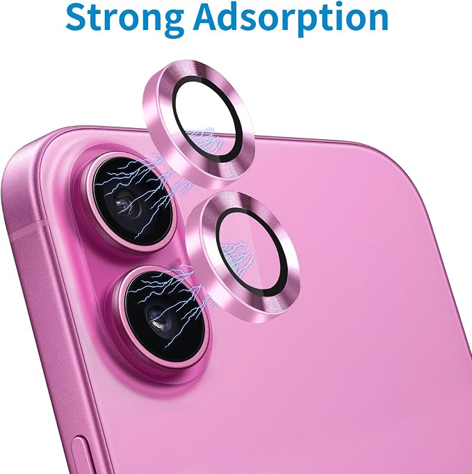 Designed for iPhone 16 and 16 Plus Camera Lens Protector, Metal Lens Cover 9H Tempered Glass Camera Cover Anti Scratch Shockproof Screen Protector - Image 4