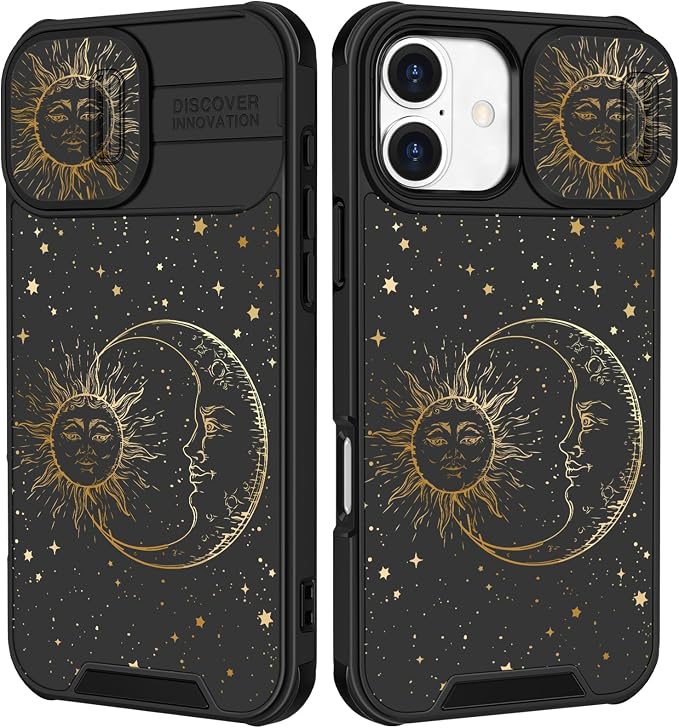 for iPhone 17 Case - Women Cute Phone Cover Girly Pretty Fancy Unique Aesthetic Design Slide Camera Cover Protective Case for Apple for iPhone 17, Sun and Moon by Goocrux