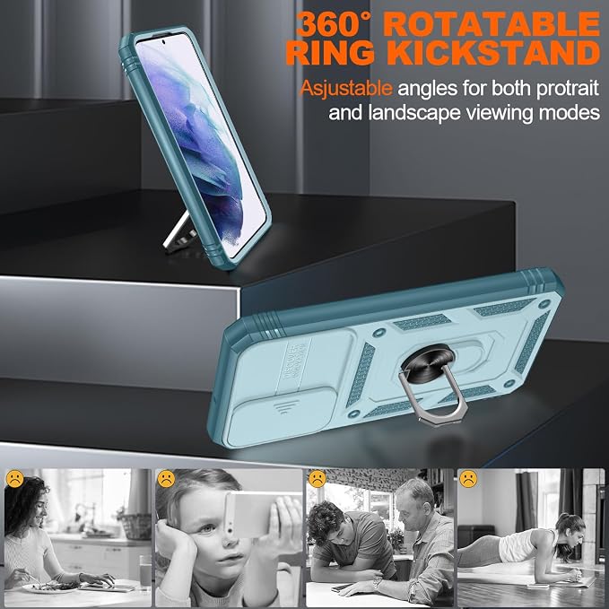 Gritup for Samsung Galaxy S22+ Plus Case with Screen Protector*2, Galaxy S22 Plus Case Build in 360° Rotating Ring Kickstand, Military Grade Protective Case for S22 Plus Phone, Green - Image 8