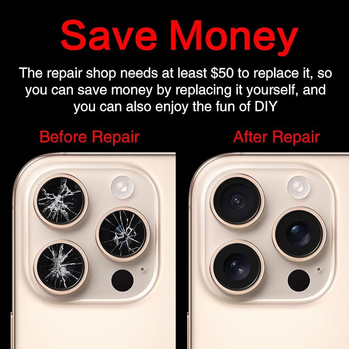 2PCS ASDAWN Back Rear Camera Lens Glass Replacement for iPhone 16 Pro Max and 16 Pro Camera Glass Lens Replacement with Pre-Installed Adhesive + Repair Tool Kit + Installation Manual - Image 5