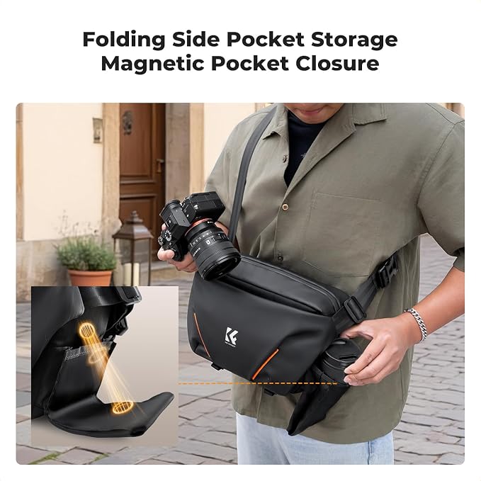 K&F CONCEPT Camera Sling Bag, Lightweight Crossbody Bag with Tripod Holder | Water-Resistant, Foldable Side Pocket, Quick Access, Street & City, Men & Women, for Canon/Sony/Nikon/DSLR/Mirrorless, BS19 - Image 7