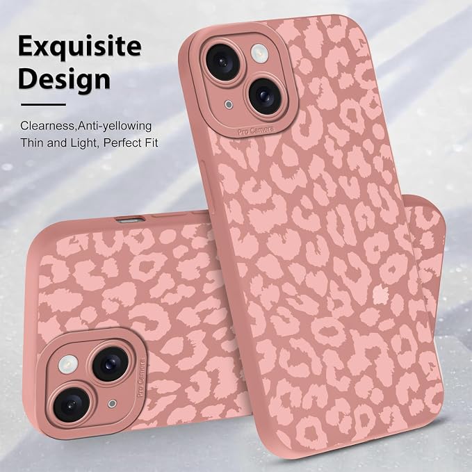 Cute Pink Cheetah Print Phone Case for iPhone 15 6.1" | Aesthetic Leopard Pattern Design Cover Full Camera Lens Protective Shockproof Soft Slim TPU Funda for Women Girls - Image 4