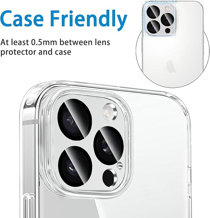 Camera Lens Protector for iPhone 13 Pro/iPhone 13 Pro Max Metal Camera Cover Film, 9H Tempered Glass, Anti-Scratch, Case Friendly - Silver - Image 6