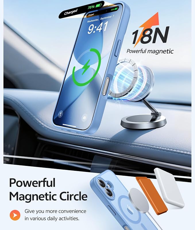 FNTCASE for iPhone 17 Case, Compatible with Magsafe, Glass Screen Protector | Full Camera Protection, Translucent Matte, 14FT Military Grade Drop Proof, Shockproof Protective Phone Cover, Light Blue - Image 3