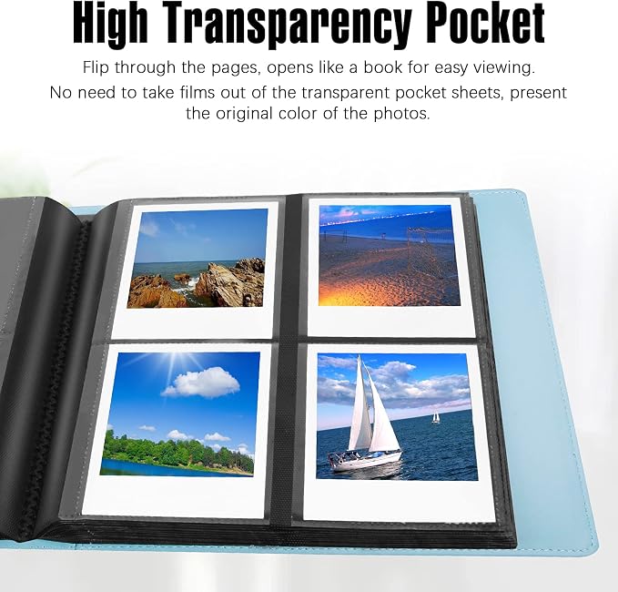 Veicevol 256-Pocket Album for Polaroid i-Type, 600 & SX-70 Photos, Blue | Designed for Fujifilm Instax Wide Photos, Water-Resistant PU Leather Cover, Front Window, Securely Holds Up to 256 Photos - Image 8