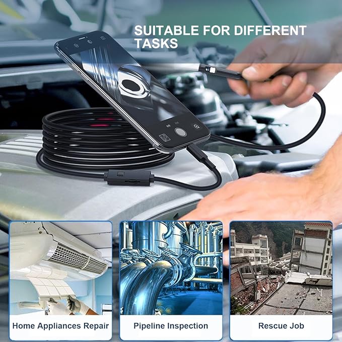 【Dual-Lens BORESCOPE Inspection Camera HD with Light】 Endoscope with Adjustable LED - Compatible with iPhone, Samsung, iPad, iOS & Android - 3.0MP HD, IP67 Waterproof, 16.5ft/5m - Image 7