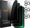 Lesakit 3+3 Pack Privacy Screen Protector for iPhone 13 Pro Max 6.7-Inch with 3 Pack Camera Lens Protector, Anti Spy Tempered Glass Film 9H Hardness Bubble Free Case Friendly by Lesakit