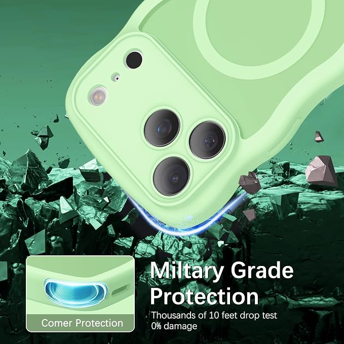BENTOBEN Magnetic for iPhone 17 Pro Case, Cute Wavy Full Camera Protection [Compatible with MagSafe] Matte Anti-Slip Bumper Women Girls Boys Protective Cover for 17 Pro 6.3", Matcha Green - Image 5