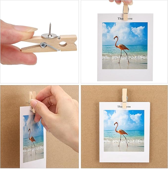 50Pcs Wooden Clips Push Pins Tacks for Cork Board Artwork for Crafts Arts Projects Photo Supplies(Wood Color) - Image 7